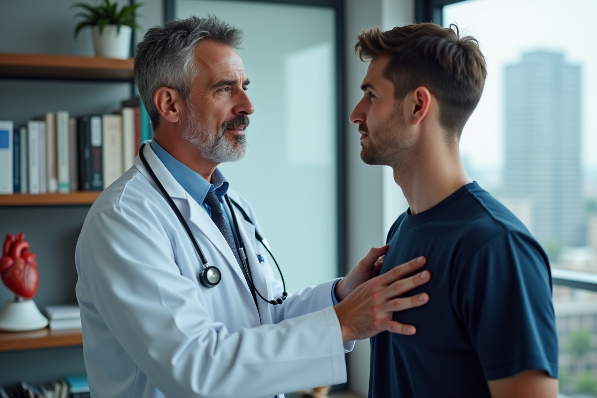 Cardiologue examinant un jeune homme dans une clinique