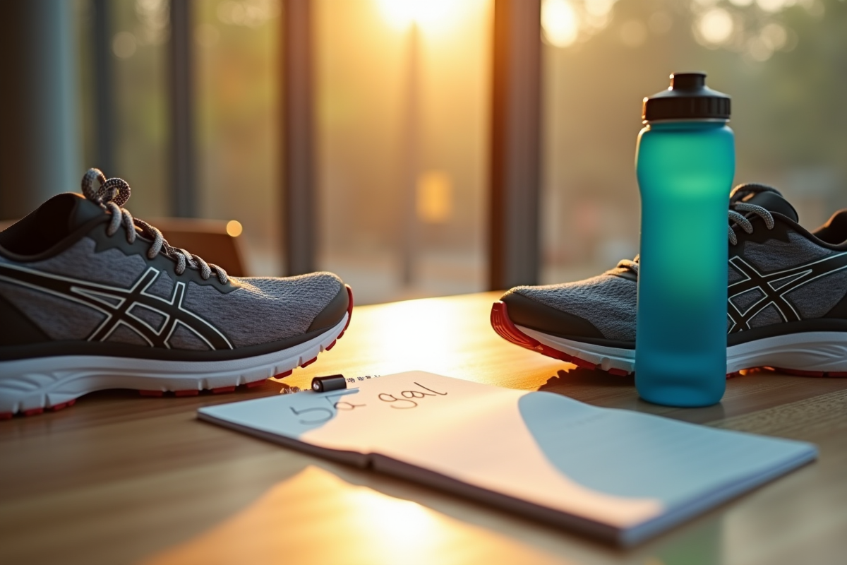 Chaussures de course et bouteille d