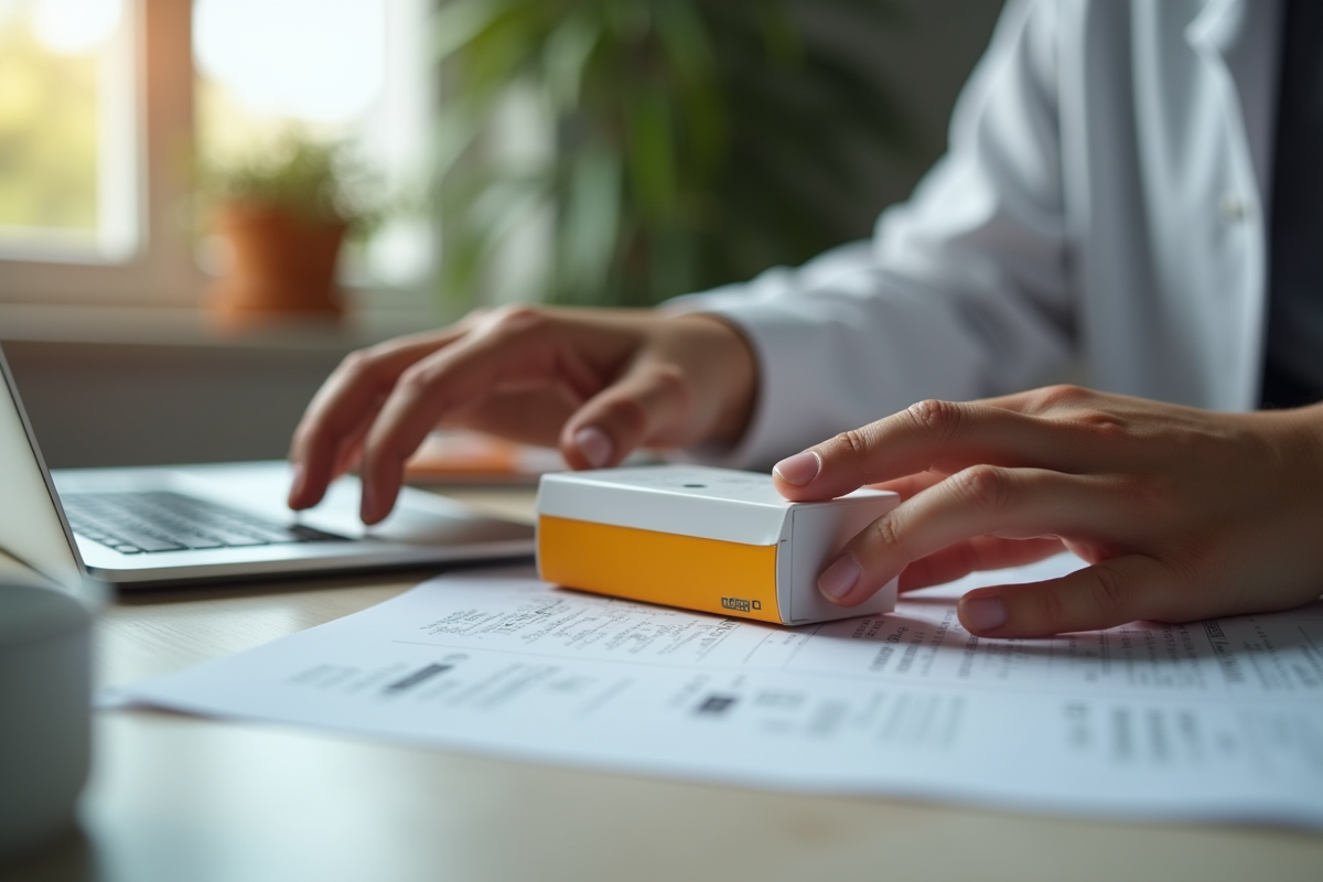 Personne recherchant le code CIP sur un médicament à la maison