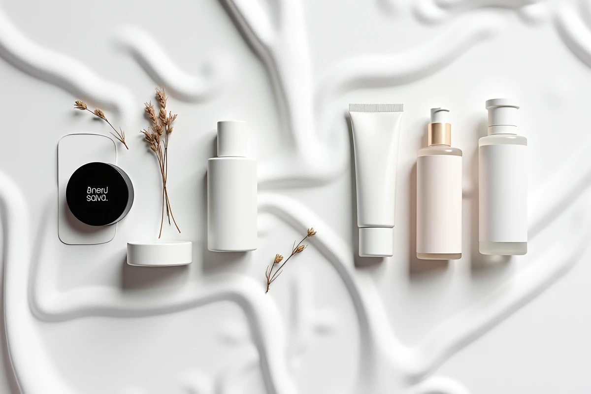 Comparaison à plat entre la routine Circle CLEAR et une routine classique multi-étapes anti-acné hormonale sur fond de lin blanc