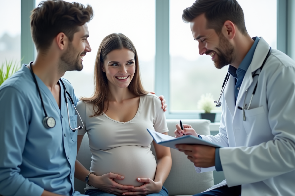 Couple lors d une consultation médicale avec un docteur souriant