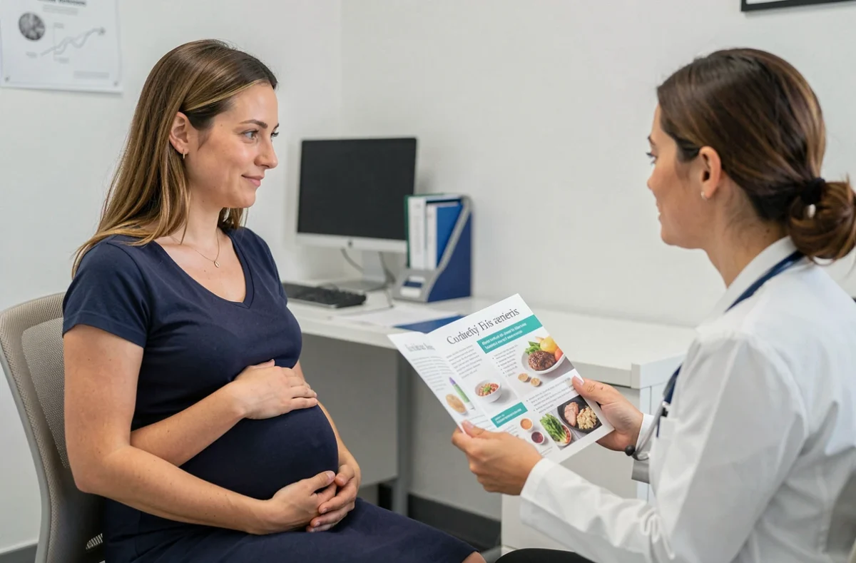 Femme enceinte consultant son médecin sur les risques de la toxoplasmose liés à la consommation de magret de canard pendant la grossesse