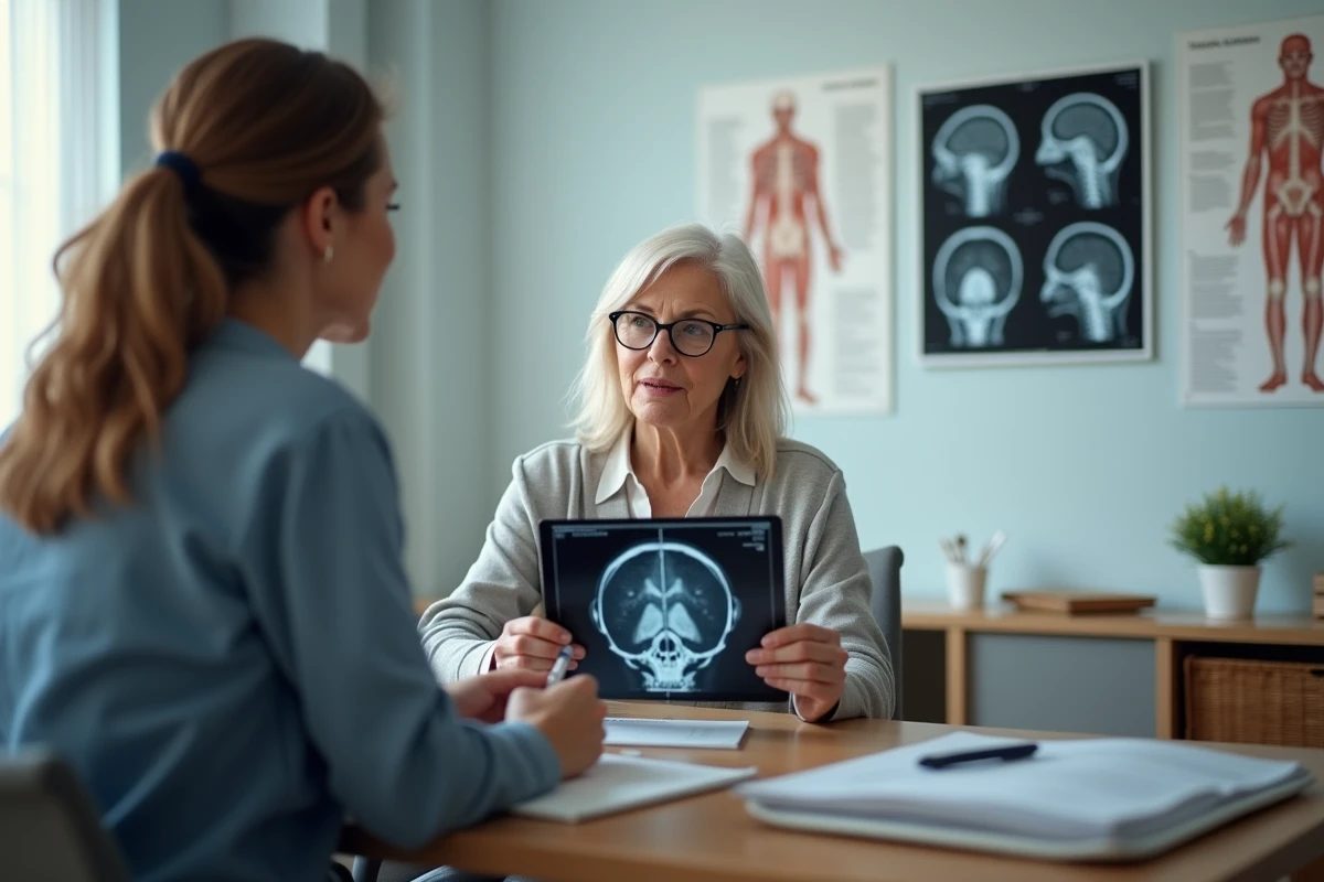 Consultation entre une patiente et un neurologue avec MRI