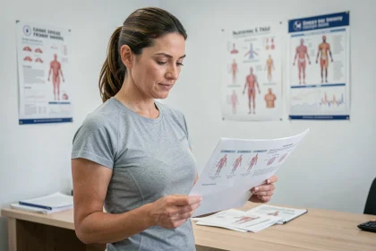 Femme consultant ses résultats de perte de poids avec un traitement GLP-1 lors d'une consultation médicale