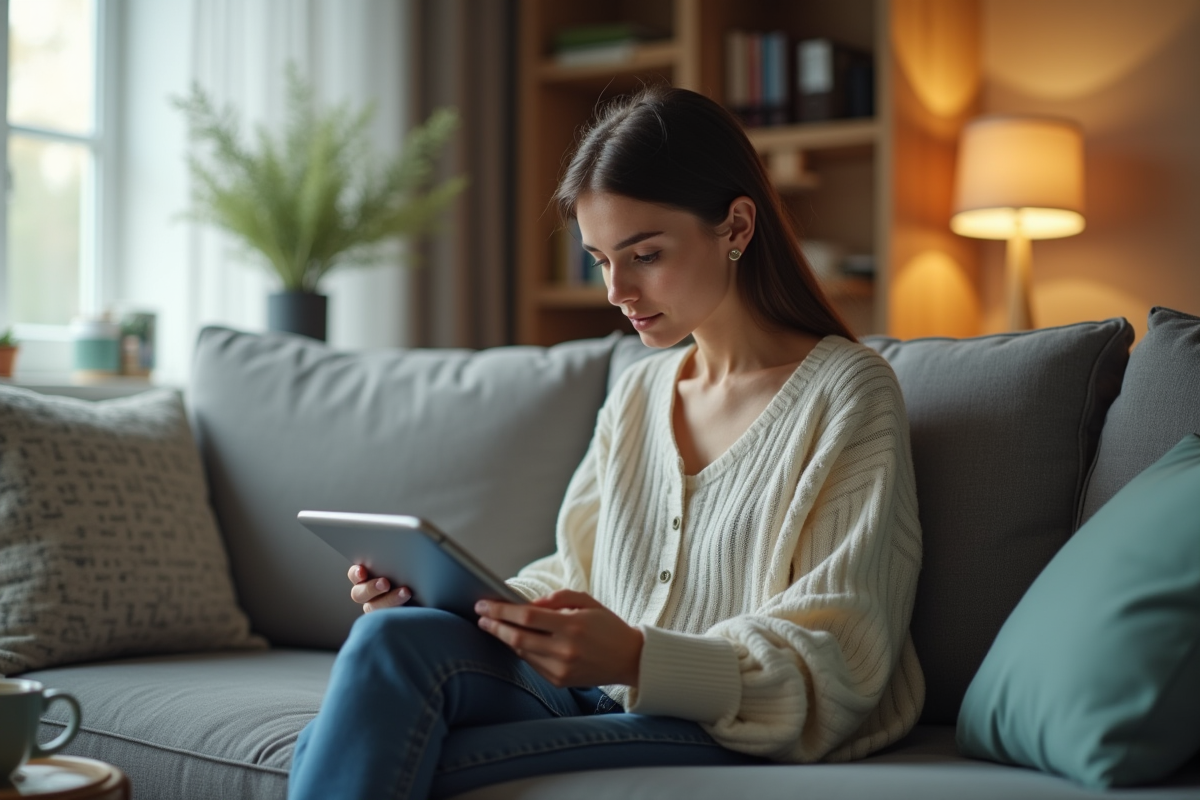 Femme utilisant une tablette pour une teleconsultation