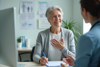 Femme d'âge moyen en consultation médicale dans un cabinet