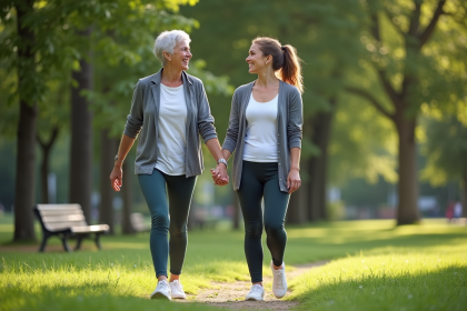 Femme senior souriante et sa fille dans un parc