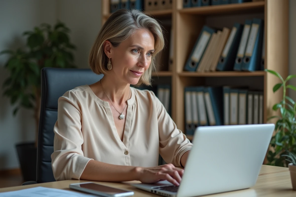 Femme gérant les remboursements de soins de sa famille sur une application de mutuelle santé en ligne