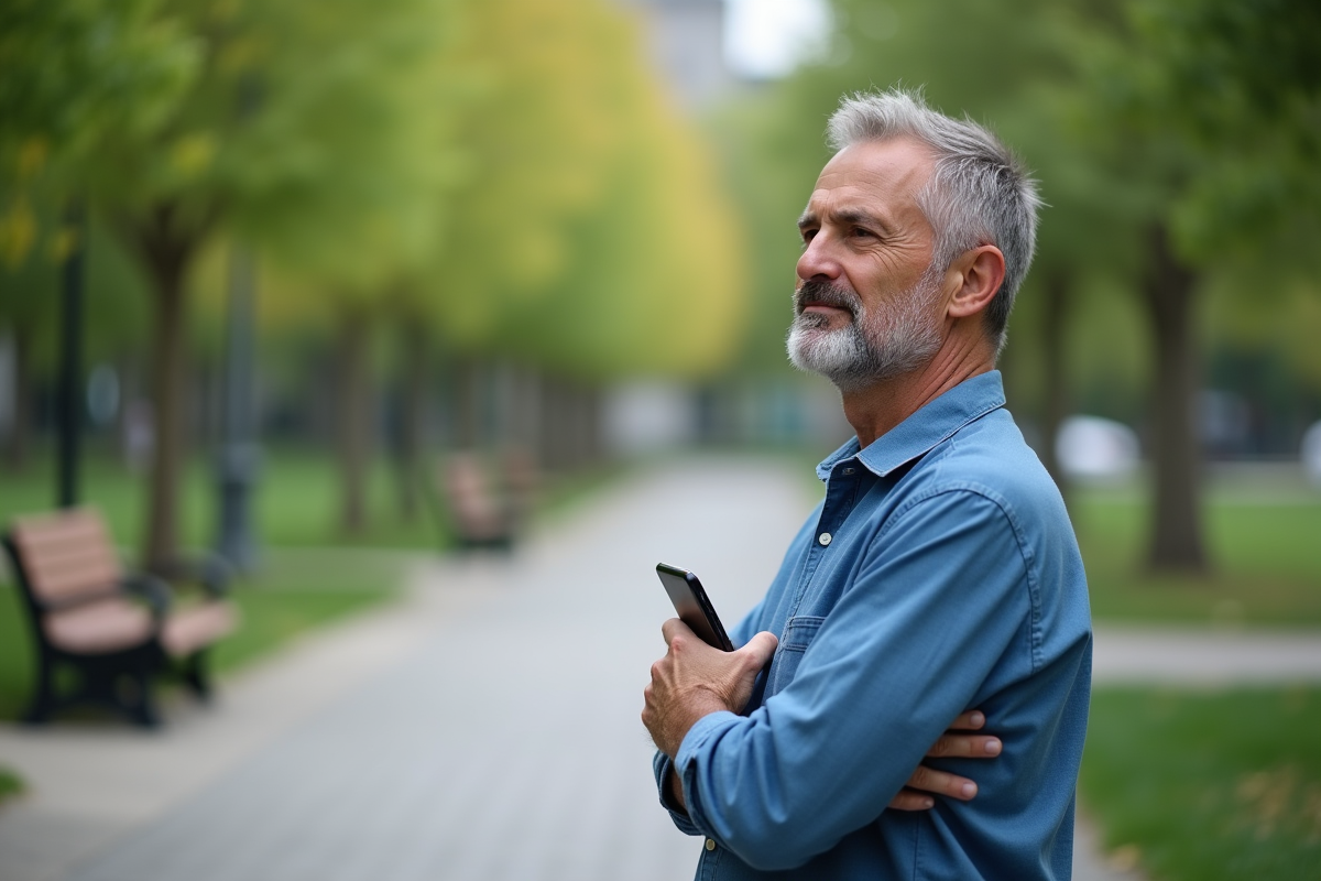 Homme se relaxant dans un parc urbain