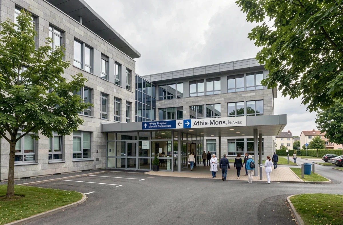 Vue extérieure de l'Hôpital Privé d'Athis-Mons avec entrée principale et personnel médical