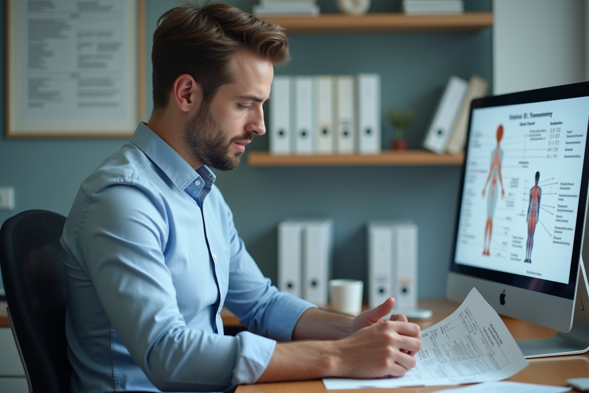 Jeune homme analysant un rapport médical sur la vitamine D