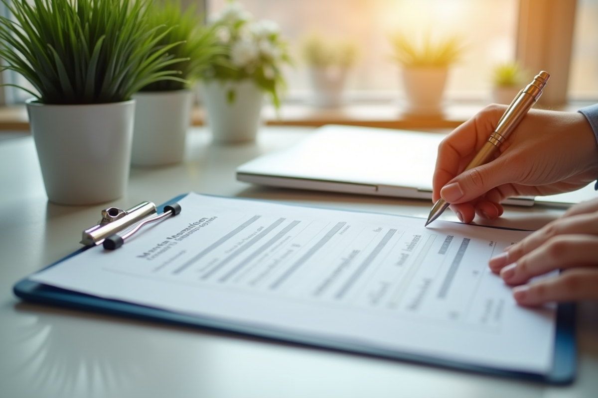 Mains tenant un formulaire d evaluation mentale sur un bureau