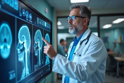 Médecin analysant un MRI cérébral dans un hôpital moderne