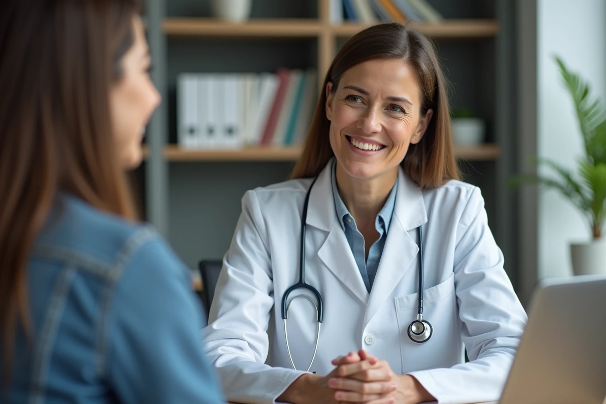 Medecin expliquant des informations à un patient dans son bureau