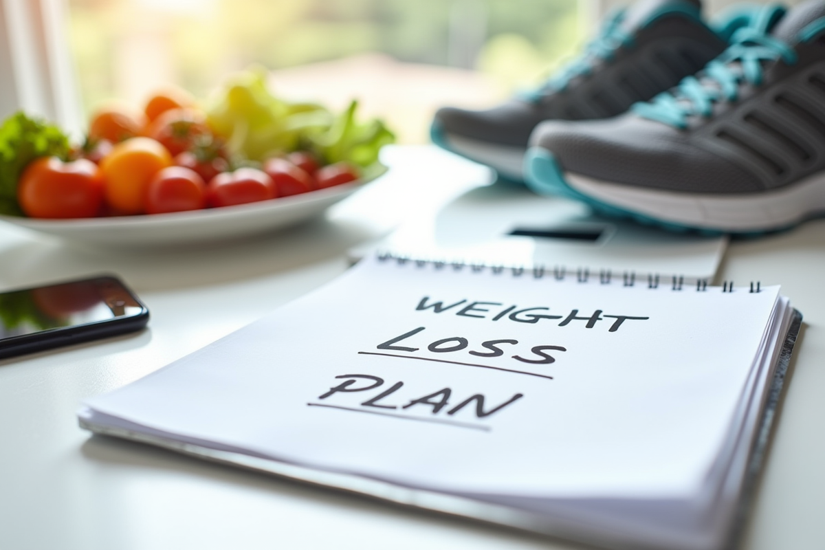 Plan de perte de poids avec repas sains et accessoires