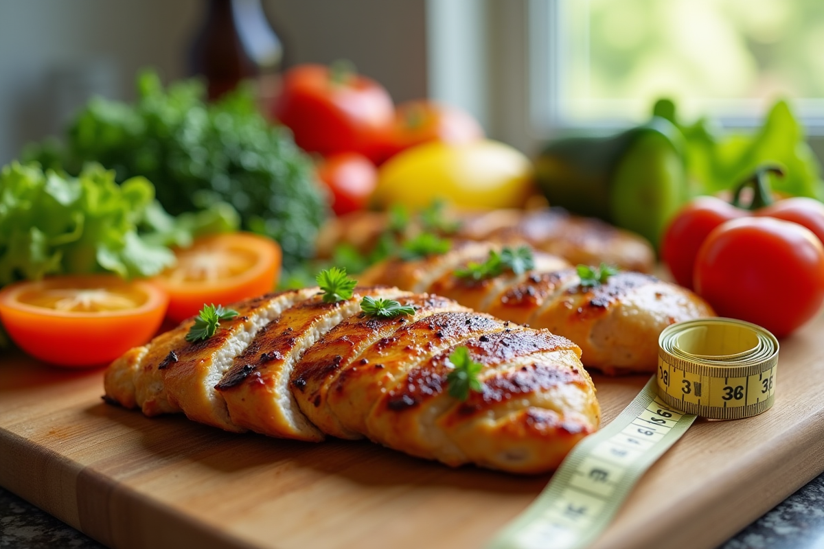 Préparation d un repas sain avec légumes et poulet grillé