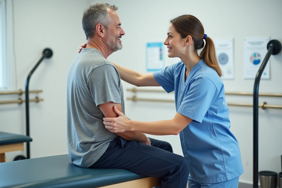 Séance de rééducation pour spondylarthrite ankylosante dans un centre de rhumatologie à Béziers