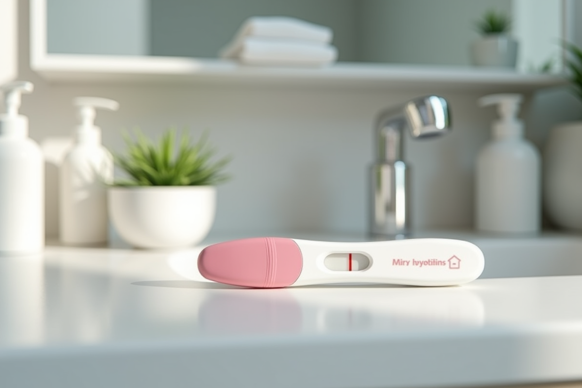 Test de grossesse positif sur un comptoir de salle de bain